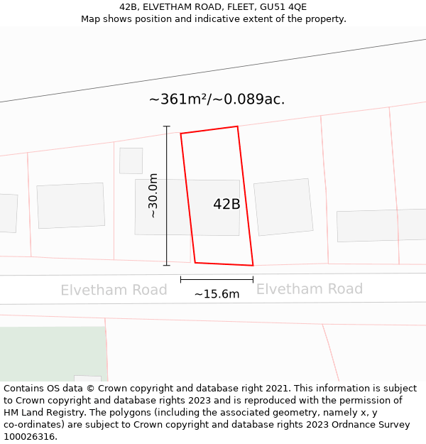 42B, ELVETHAM ROAD, FLEET, GU51 4QE: Plot and title map