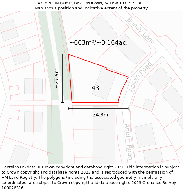 43, APPLIN ROAD, BISHOPDOWN, SALISBURY, SP1 3PD: Plot and title map