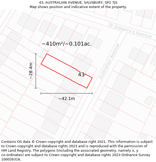 43, AUSTRALIAN AVENUE, SALISBURY, SP2 7JS: Plot and title map