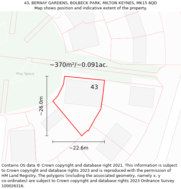 43, BERNAY GARDENS, BOLBECK PARK, MILTON KEYNES, MK15 8QD: Plot and title map