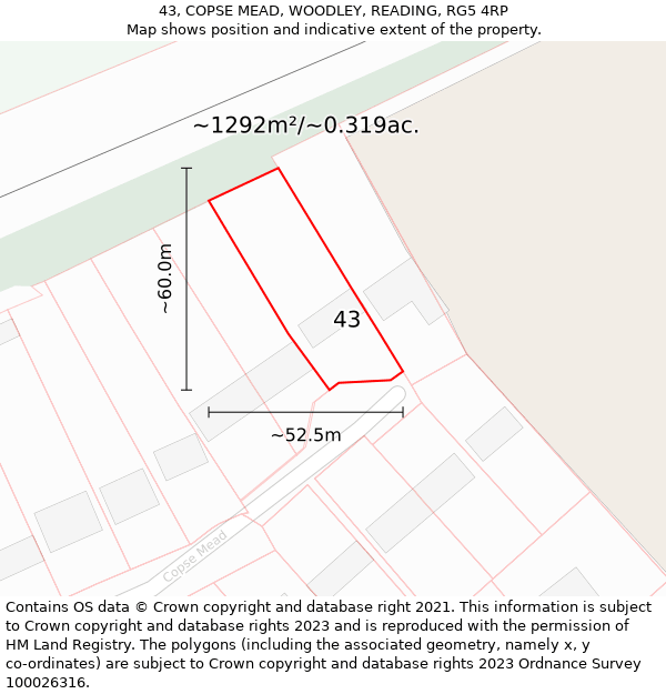 43, COPSE MEAD, WOODLEY, READING, RG5 4RP: Plot and title map