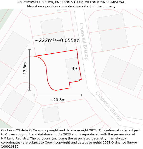 43, CROPWELL BISHOP, EMERSON VALLEY, MILTON KEYNES, MK4 2AH: Plot and title map