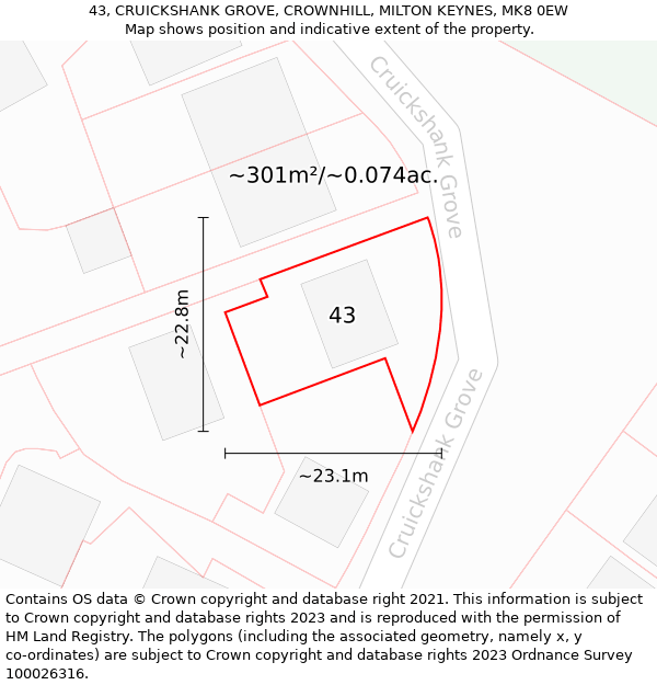 43, CRUICKSHANK GROVE, CROWNHILL, MILTON KEYNES, MK8 0EW: Plot and title map