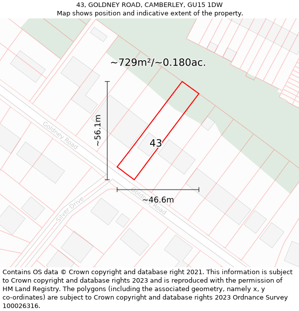 43, GOLDNEY ROAD, CAMBERLEY, GU15 1DW: Plot and title map