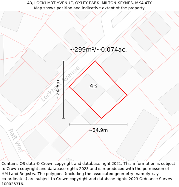 43, LOCKHART AVENUE, OXLEY PARK, MILTON KEYNES, MK4 4TY: Plot and title map