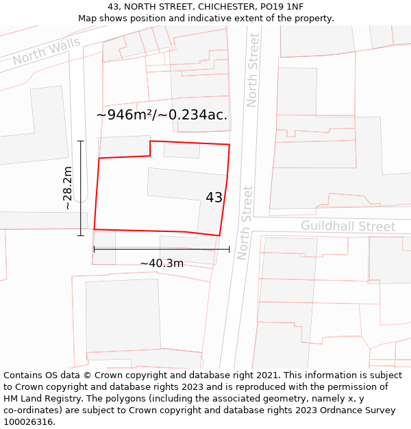 43, NORTH STREET, CHICHESTER, PO19 1NF: Plot and title map