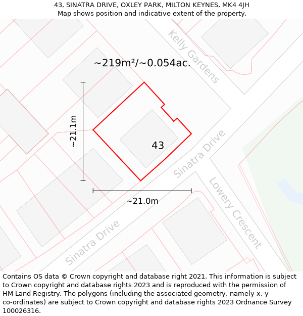 43, SINATRA DRIVE, OXLEY PARK, MILTON KEYNES, MK4 4JH: Plot and title map