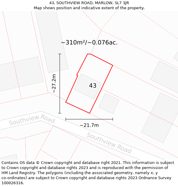 43, SOUTHVIEW ROAD, MARLOW, SL7 3JR: Plot and title map