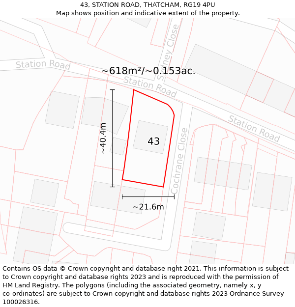 43, STATION ROAD, THATCHAM, RG19 4PU: Plot and title map