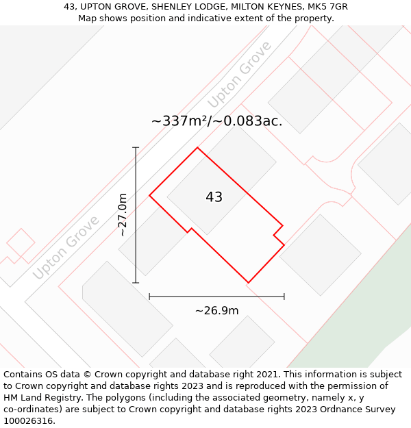 43, UPTON GROVE, SHENLEY LODGE, MILTON KEYNES, MK5 7GR: Plot and title map