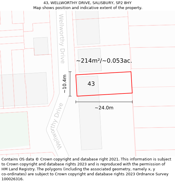 43, WELLWORTHY DRIVE, SALISBURY, SP2 8HY: Plot and title map