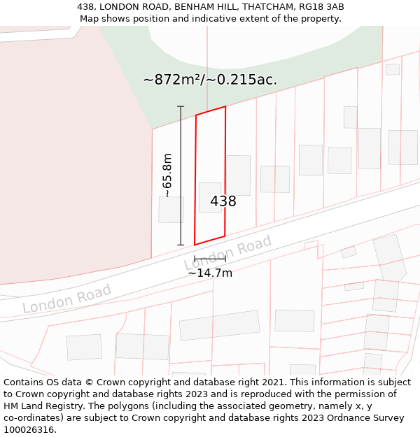 438, LONDON ROAD, BENHAM HILL, THATCHAM, RG18 3AB: Plot and title map