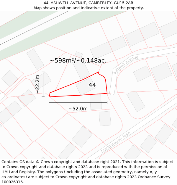 44, ASHWELL AVENUE, CAMBERLEY, GU15 2AR: Plot and title map