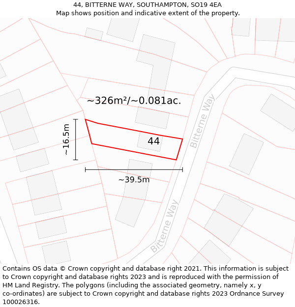 44, BITTERNE WAY, SOUTHAMPTON, SO19 4EA: Plot and title map