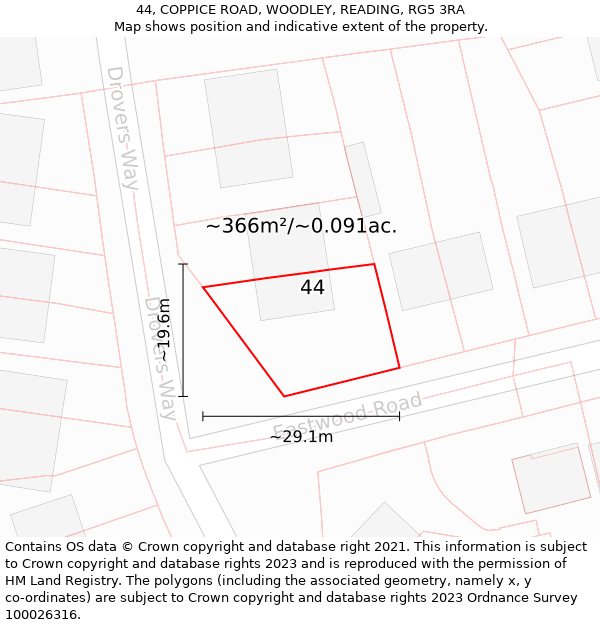 44, COPPICE ROAD, WOODLEY, READING, RG5 3RA: Plot and title map