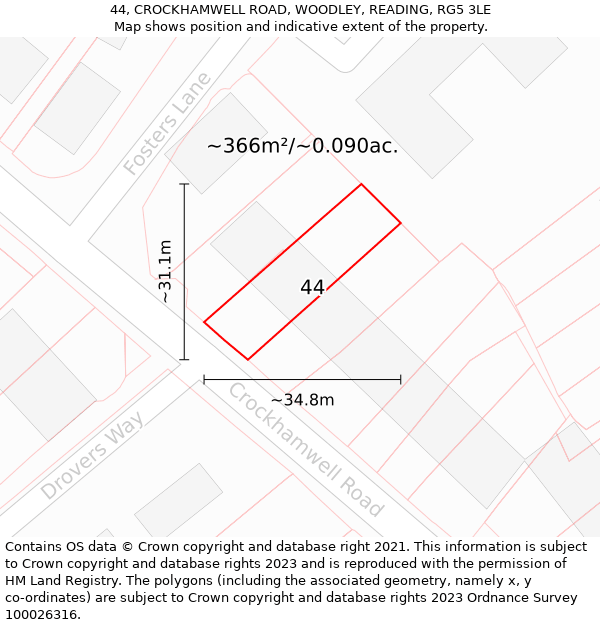 44, CROCKHAMWELL ROAD, WOODLEY, READING, RG5 3LE: Plot and title map