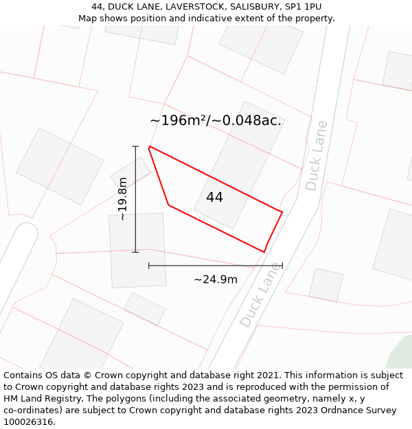 44, DUCK LANE, LAVERSTOCK, SALISBURY, SP1 1PU: Plot and title map