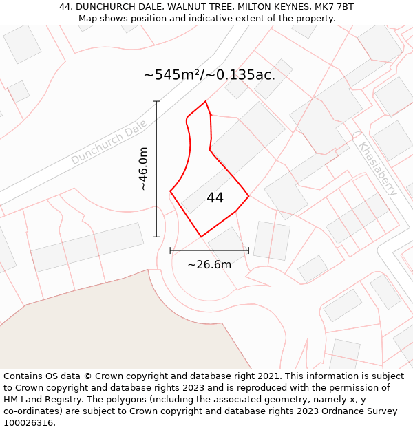 44, DUNCHURCH DALE, WALNUT TREE, MILTON KEYNES, MK7 7BT: Plot and title map