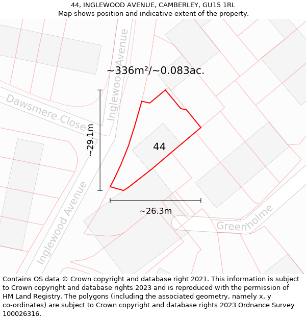 44, INGLEWOOD AVENUE, CAMBERLEY, GU15 1RL: Plot and title map