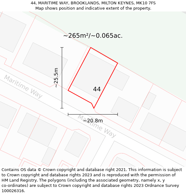 44, MARITIME WAY, BROOKLANDS, MILTON KEYNES, MK10 7FS: Plot and title map