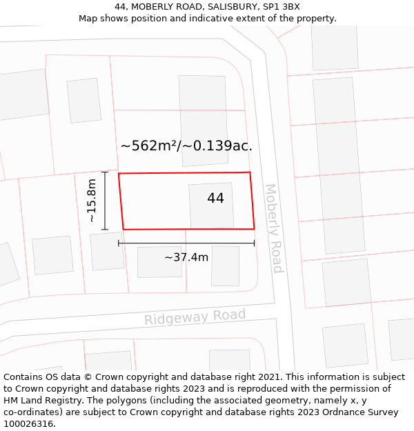 44, MOBERLY ROAD, SALISBURY, SP1 3BX: Plot and title map