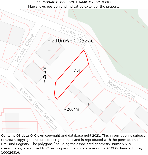 44, MOSAIC CLOSE, SOUTHAMPTON, SO19 6RR: Plot and title map