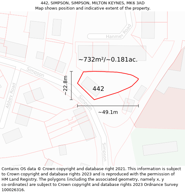 442, SIMPSON, SIMPSON, MILTON KEYNES, MK6 3AD: Plot and title map