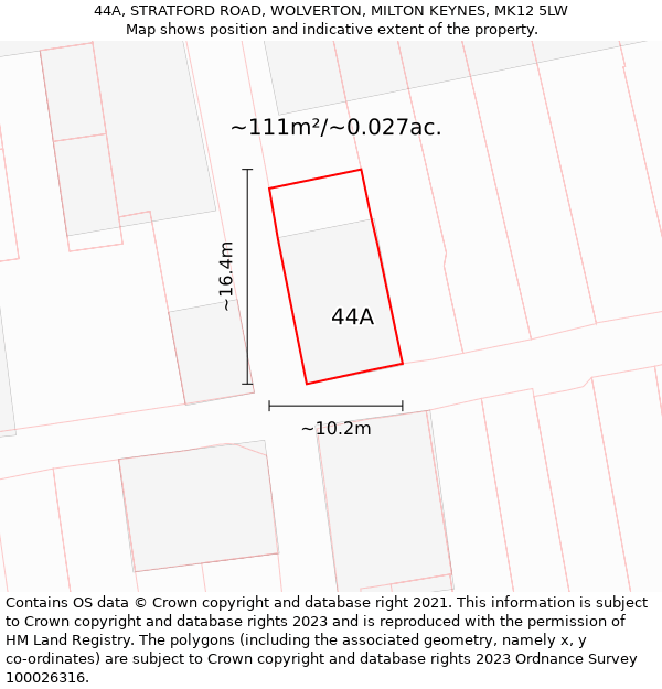 44A, STRATFORD ROAD, WOLVERTON, MILTON KEYNES, MK12 5LW: Plot and title map