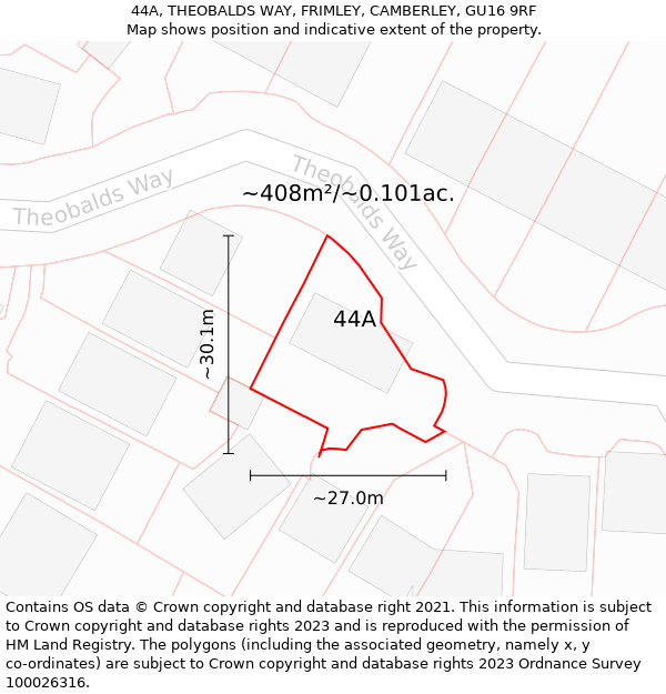 44A, THEOBALDS WAY, FRIMLEY, CAMBERLEY, GU16 9RF: Plot and title map