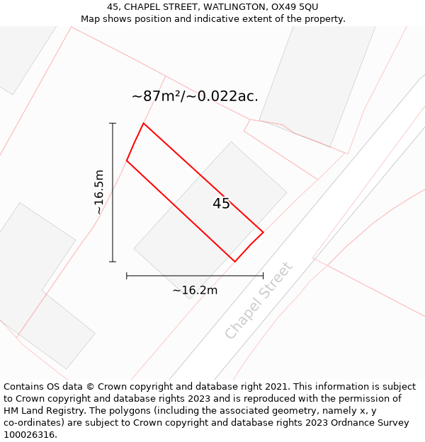 45, CHAPEL STREET, WATLINGTON, OX49 5QU: Plot and title map