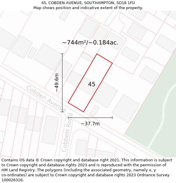 45, COBDEN AVENUE, SOUTHAMPTON, SO18 1FU: Plot and title map