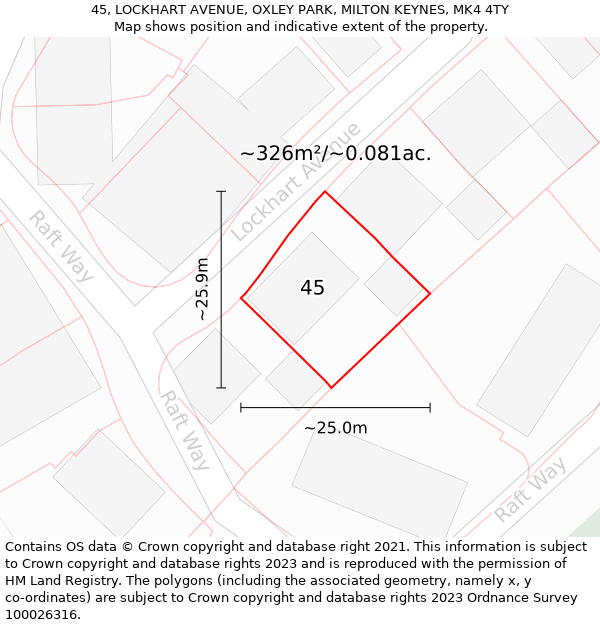 45, LOCKHART AVENUE, OXLEY PARK, MILTON KEYNES, MK4 4TY: Plot and title map