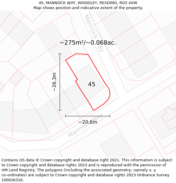 45, MANNOCK WAY, WOODLEY, READING, RG5 4XW: Plot and title map