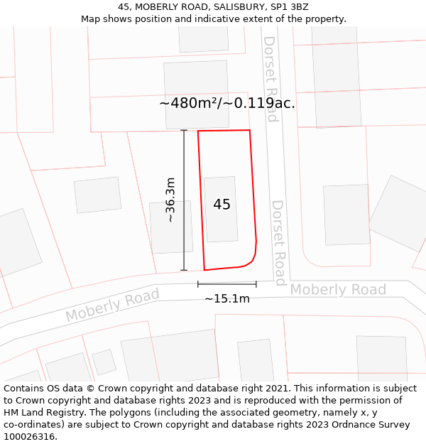 45, MOBERLY ROAD, SALISBURY, SP1 3BZ: Plot and title map