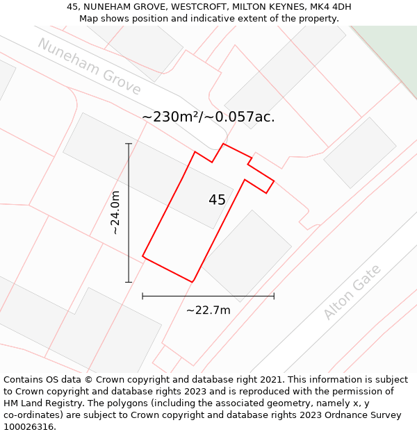 45, NUNEHAM GROVE, WESTCROFT, MILTON KEYNES, MK4 4DH: Plot and title map