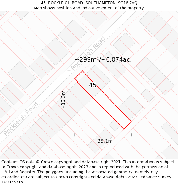 45, ROCKLEIGH ROAD, SOUTHAMPTON, SO16 7AQ: Plot and title map