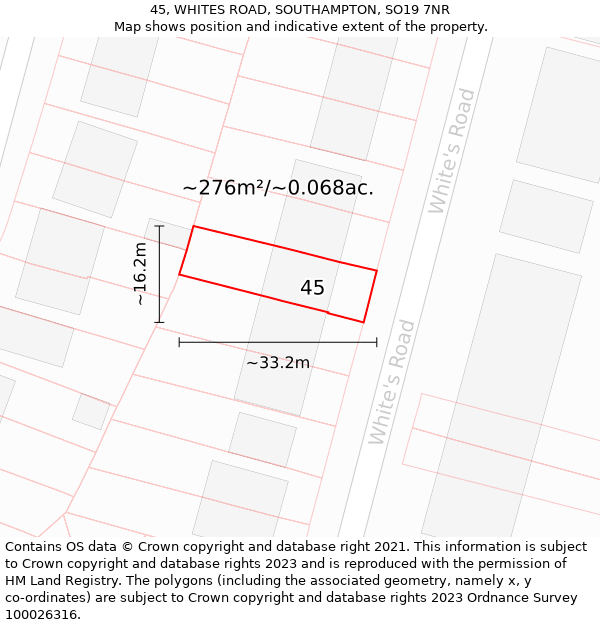 45, WHITES ROAD, SOUTHAMPTON, SO19 7NR: Plot and title map