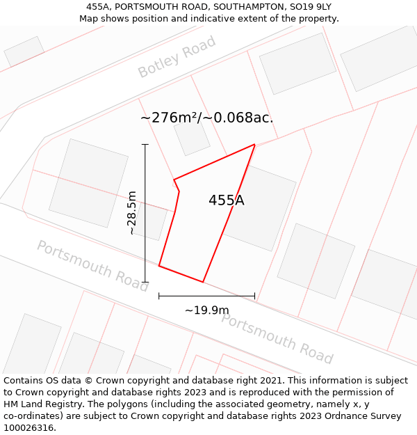 455A, PORTSMOUTH ROAD, SOUTHAMPTON, SO19 9LY: Plot and title map