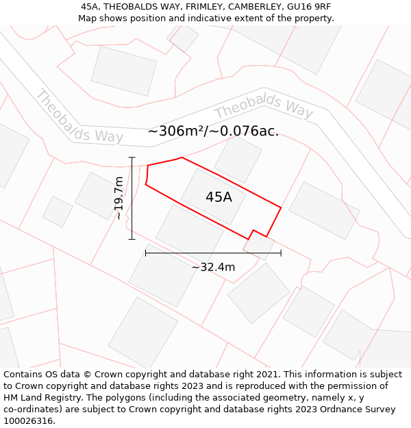 45A, THEOBALDS WAY, FRIMLEY, CAMBERLEY, GU16 9RF: Plot and title map