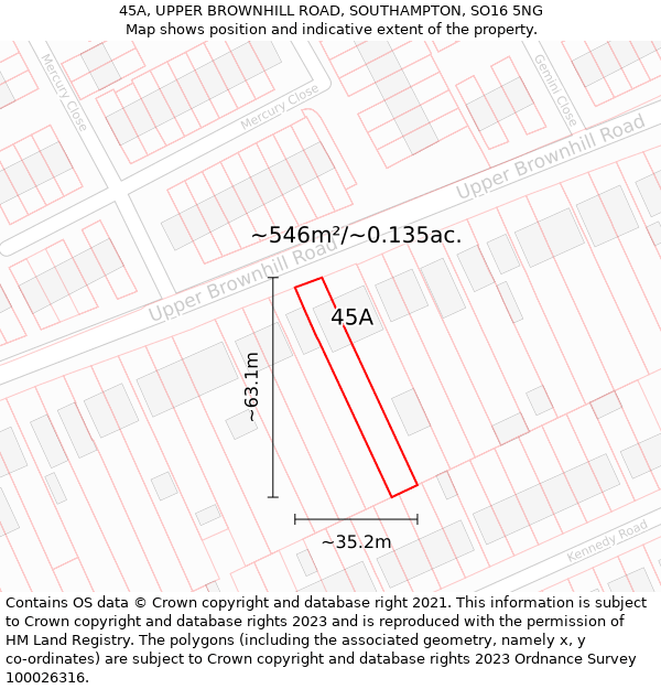 45A, UPPER BROWNHILL ROAD, SOUTHAMPTON, SO16 5NG: Plot and title map