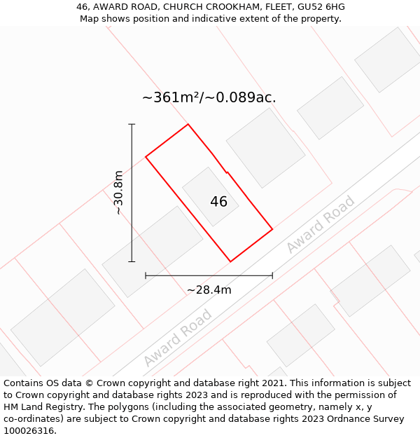 46, AWARD ROAD, CHURCH CROOKHAM, FLEET, GU52 6HG: Plot and title map