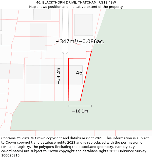 46, BLACKTHORN DRIVE, THATCHAM, RG18 4BW: Plot and title map