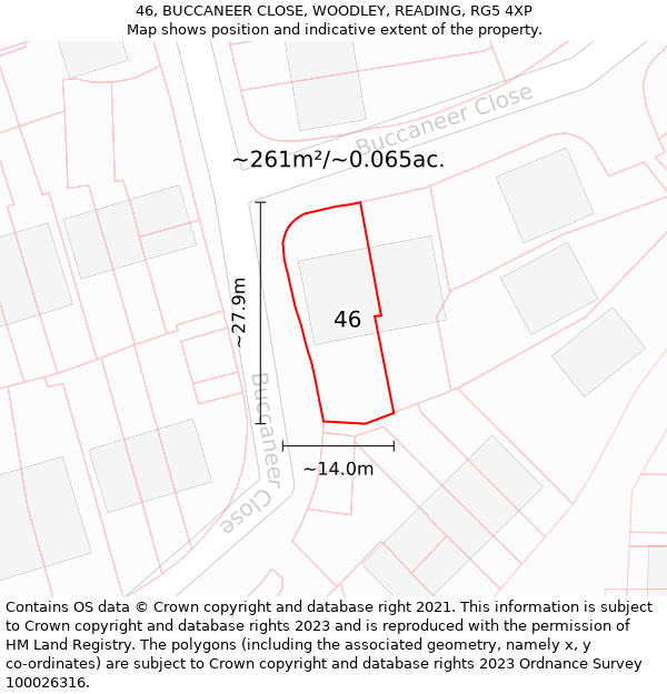 46, BUCCANEER CLOSE, WOODLEY, READING, RG5 4XP: Plot and title map