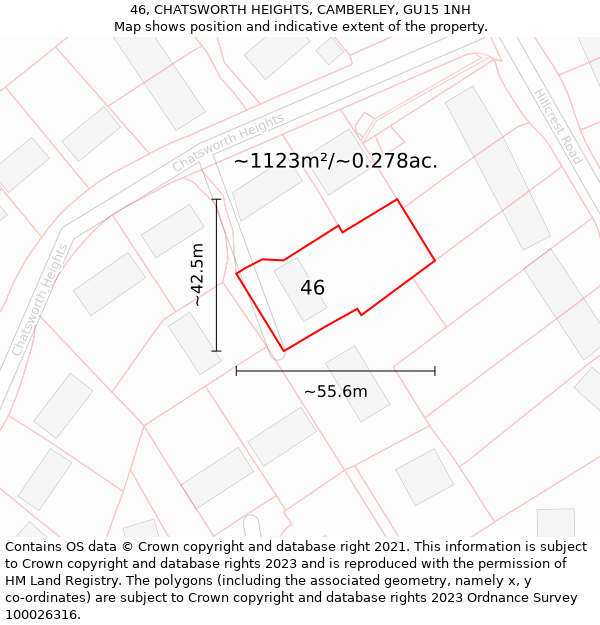 46, CHATSWORTH HEIGHTS, CAMBERLEY, GU15 1NH: Plot and title map