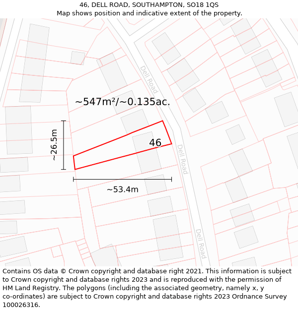 46, DELL ROAD, SOUTHAMPTON, SO18 1QS: Plot and title map