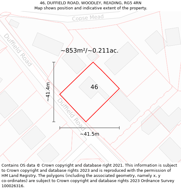 46, DUFFIELD ROAD, WOODLEY, READING, RG5 4RN: Plot and title map