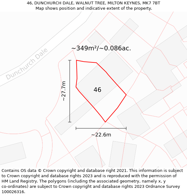 46, DUNCHURCH DALE, WALNUT TREE, MILTON KEYNES, MK7 7BT: Plot and title map