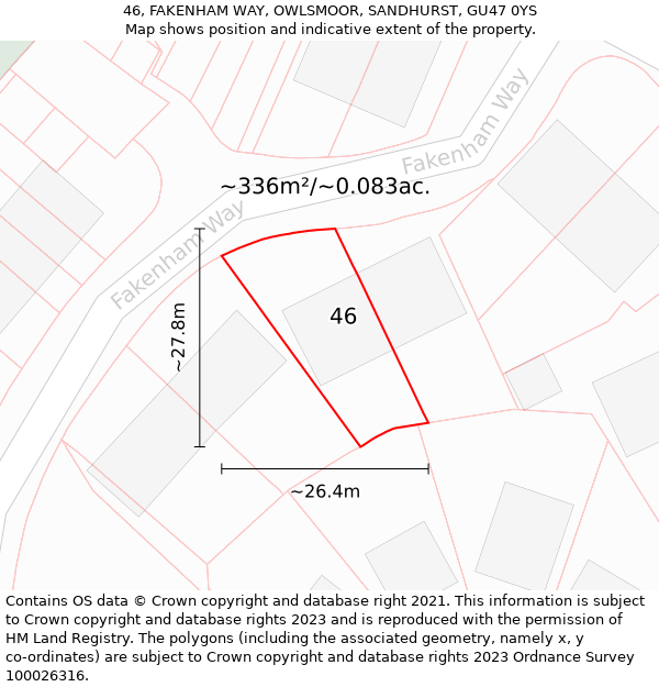 46, FAKENHAM WAY, OWLSMOOR, SANDHURST, GU47 0YS: Plot and title map