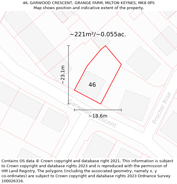 46, GARWOOD CRESCENT, GRANGE FARM, MILTON KEYNES, MK8 0PS: Plot and title map