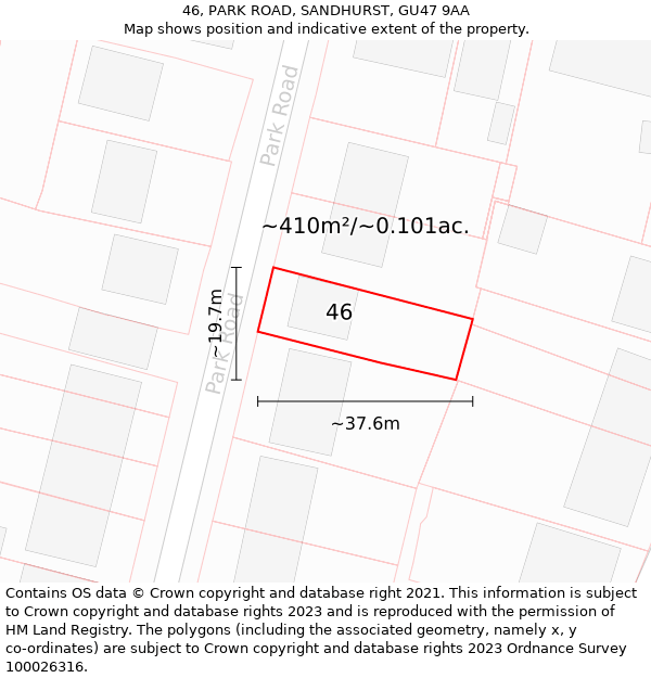 46, PARK ROAD, SANDHURST, GU47 9AA: Plot and title map